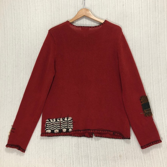 Coldwater Creek Patchwork Cardigan Sweater Knit Button Up Cottagecore Red L - Picture 5 of 7